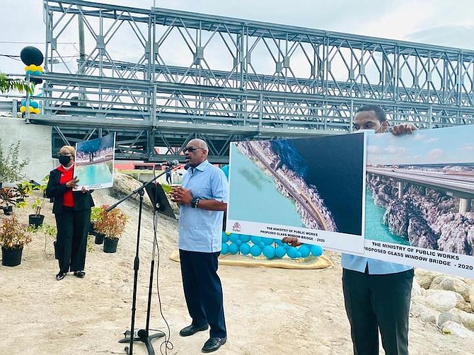Prime Minister Dr Hubert Minnis speaks at the official opening of the new Roderick Newton Higgs Bridge, Spanish Wells