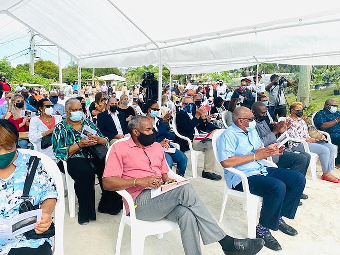 Minister of Works Desmond Bannister and Prime Minister Dr Hubert Minnis at the official opening of the new Roderick Newton Higgs Bridge at Spanish Wells.