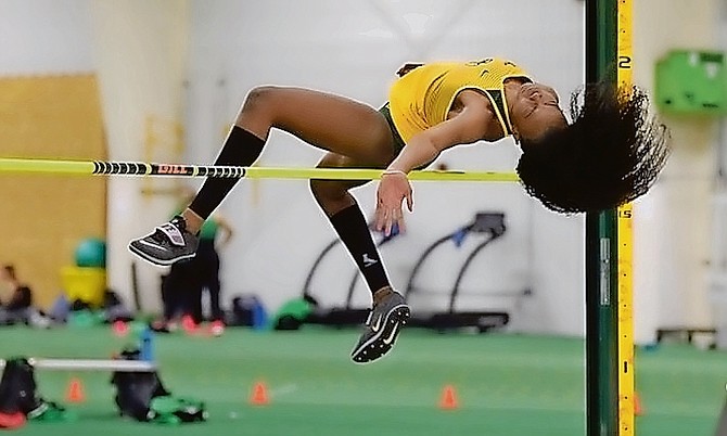 Daejha Moss had her personal best performance in the high jump in her season opener for the Bisons Saturday. Photo: Richard Svaleson