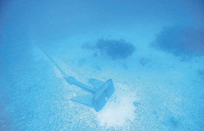 A PHOTOGRAPH of an anchor on the seabed taken by the Bahamas National Trust.