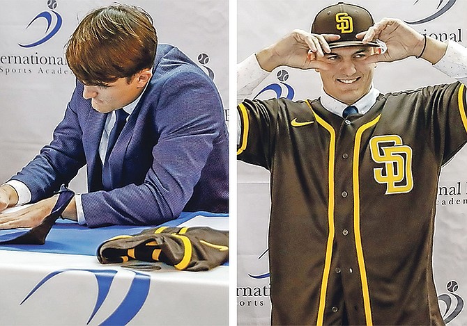 EVAN SWEETING, of the Bahamas, last night officially signed on to join the San Diego Padres baseball organisation.
