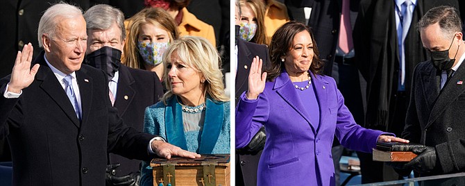 JOE Biden is sworn in as the 46th President of the United States and Kamala Harris is sworn in as Vice President. (AP Photos/Andrew Harnik)