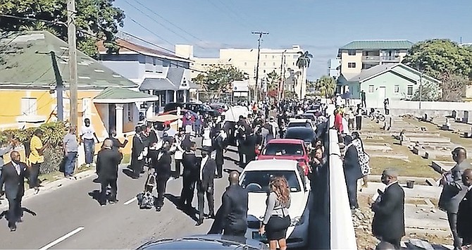 An image from the video showing the funeral for Ted Sweeting.