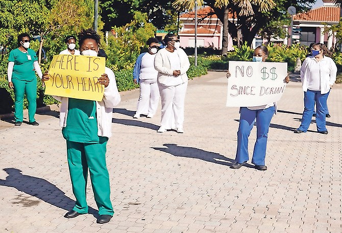 Nurses protesting in Rawson Square yesterday. Photo: Donovan McIntosh/Tribune Staff