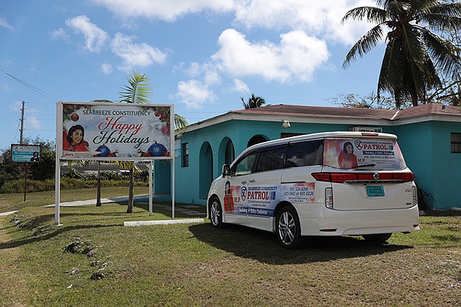 THE SEABREEZE constituency sign bearing the image of incumbent MP Lanisha Rolle.