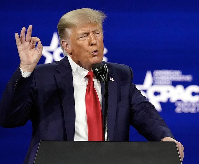 FORMER President Donald Trump speaking at the Conservative Political Action Conference (CPAC) in Orlando, Florida.
Photo: John Raoux/AP