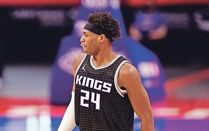 Sacramento Kings guard Chavano “Buddy” Hield scored 21 points with six rebounds and three assists last night in a 123-119 loss to the Portland Trail Blazers.  
(AP Photo/Carlos Osorio)