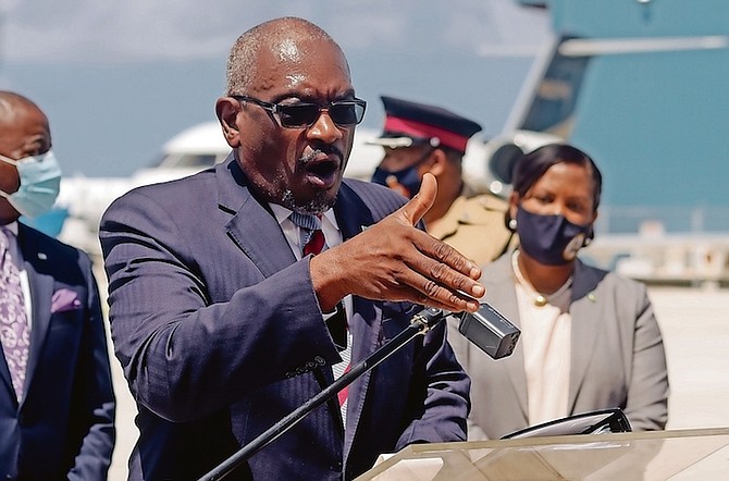 PRIME Minister Dr Hubert Minnis speaking yesterday. Photo: Donovan McIntosh/Tribune Staff