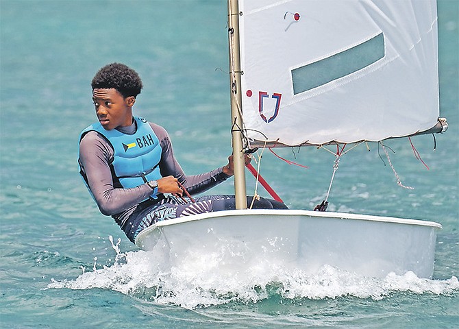 JOSHUA WEECH, 14, of Capstone Academy, the only Bahamian to make it into the gold fleet at the Optimist NA Championships.