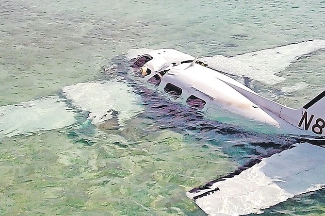 THE AIRCRAFT after the crash in Bimini.