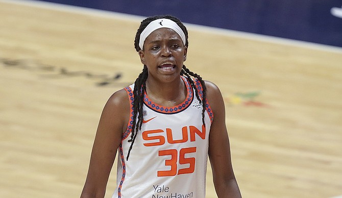 Connecticut Sun’s Jonquel Jones during a WNBA basketball game against the Indiana Fever on Wednesday last week.

Photo: Stew Milne/AP