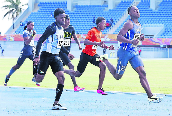 CARLOS BROWN, winning the 100m in the under-17s category on Saturday. Photo: Derek Smith