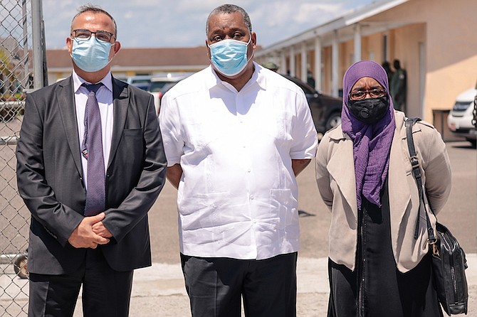 Gary Conille (centre), UN resident coordinator for Jamaica, The Bahamas, Bermuda, Turks and Caicos and the Cayman Islands, and other UN delegates after touring the Carmichael Road Detention Centre. Photos: Donavan McIntosh/Tribune staff