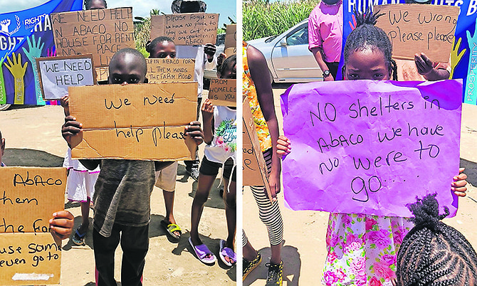 CHILDREN taking part in a demonstration in Abaco as a fact finding team from the United Nations visited the island to assess the handling of shanty town demolition.