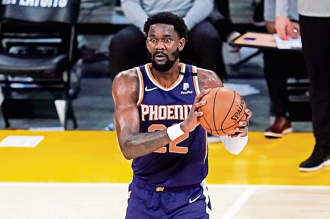 Suns centre Deandre Ayton controls the ball during Game 6 against the Lakers on Thursday in Los Angeles.

(AP Photo/Ashley Landis)