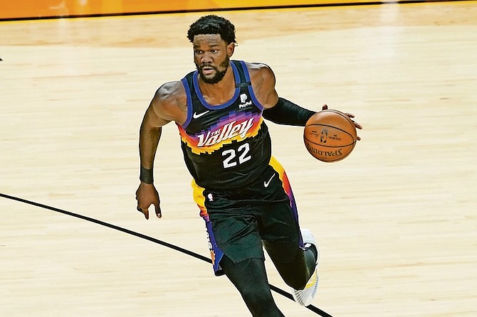 Phoenix Suns centre Deandre Ayton (22) in action against the Denver Nuggets during the second half of Game 2 of their second-round playoff series last night in Phoenix. The Suns won 123-98.

(AP Photo/Matt York)
