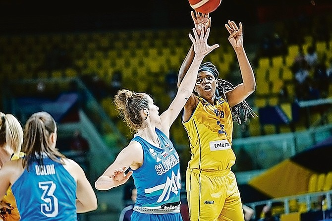 STAYING ALIVE: In a do-or-die situation yesterday, Jonquel Jones and her team, Bosnia and Herzegovina, advanced to the quarterfinals of the FIBA Women’s EuroBasket Championships with an 80-69 triumph over Croatia in Strasbourg, France.