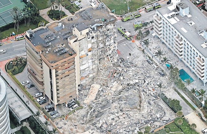 AN AERIAL photo of the 12-story oceanfront Champlain Towers South Condo that collapsed early
on Thursday morning last week in Surfside, Florida.