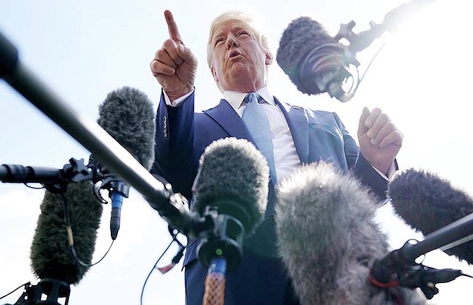 FORMER US President Donald Trump speaking to the media while in office - but the plethora of false information he produced is still having an effect now.
