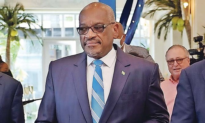 Prime Minister Dr Hubert Minnis at the opening of the Margaritaville resort at The Pointe yesterday.