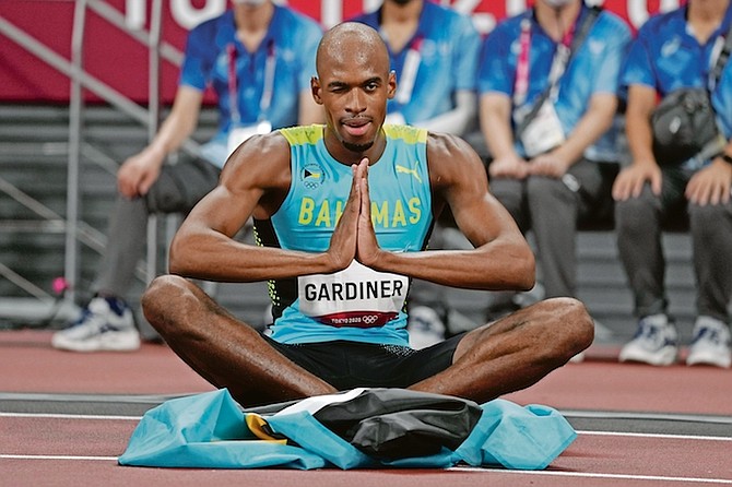 Steven Gardiner, of The Bahamas, reacts after winning the final of the men’s 400-metres at the 2020 Summer Olympics, in Tokyo, yesterday. Photo: Matthias Schrader/AP
