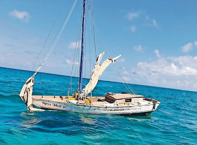 THE SLOOP pictured adrift when found off Goulding Cay.
Photo: RBDF