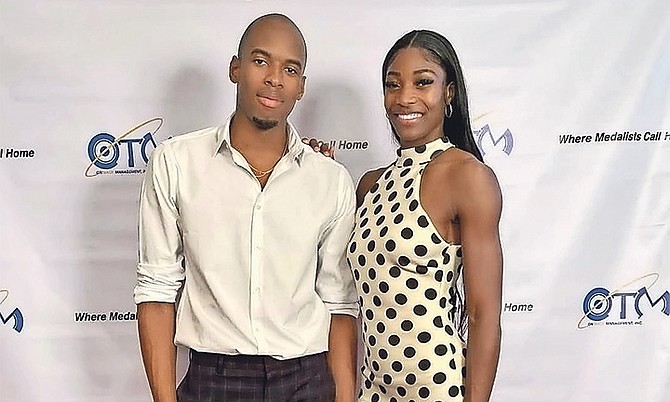 OLYMPIC 400m champions Steven Gardiner and Shaunae Miller-Uibo attend a gala event in Tokyo.