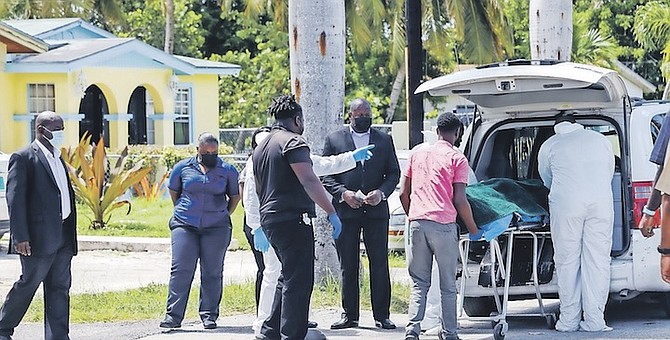 THE SCENE of the homicide on Commonwealth Blvd yesterday. 
Photo: Racardo Thomas/ Tribune Staff