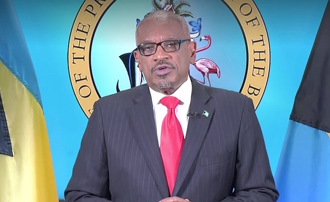 Prime Minister Dr Hubert Minnis addresses the nation on Thursday morning.