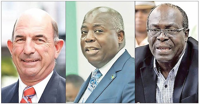FROM LEFT: Peter Goudie, PLP Leader Philip ‘Brave’ Davis and TUC president Obie Ferguson.