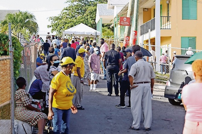 Crowds at the advanced poll at Gambier Primary School in the Killarney constituency.
Photo: Racardo Thomas/Tribune Staff