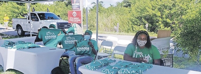 MEMBERS of the Democratic National Alliance team, led by Arinthia Komolafe, on polling day. 
Photo: Tanya Smith-Cartwright