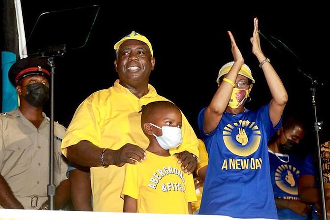 The new Prime Minister, Philip “Brave” Davis, pictured during his victory speech last night after winning the election.
Photo: PLP