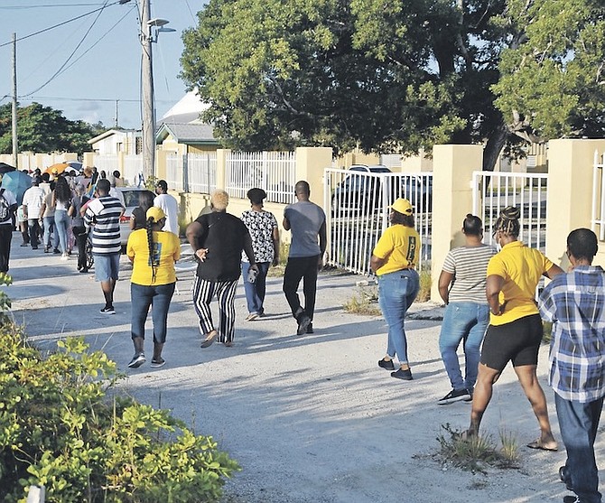 VOTERS in West Grand Bahama yesterday.