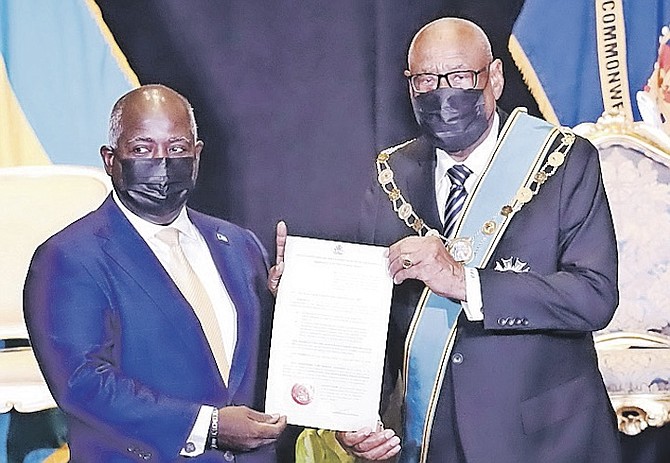 PRIME Minister Philip “Brave” Davis receiving his instruments of appointment from Governor General
CA Smith. Photos: Racardo Thomas/Tribune Staff