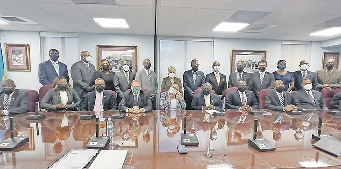 MEMBERS of the Cabinet attending the meeting at the Tradewinds Building yesterday. Photo: Leandra Rolle/Tribune Staff