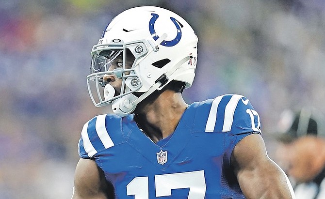 INDIANAPOLIS Colts wide receiver Mike Strachan (17) in the first half of an NFL football game against the Seattle Seahawks in Indianapolis on Sunday, September 12.
(AP Photo/Charlie Neibergall)