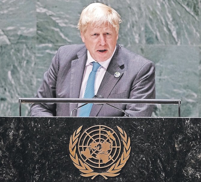 BRITISH Prime Minister Boris Johnson addressing the 76th Session of the United Nations General Assembly last week.
Photo: Eduardo Munoz/AP