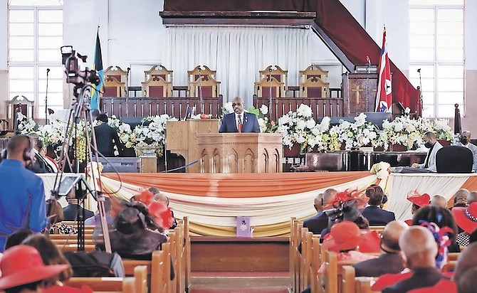 DR HUBERT MINNIS addressing the FNM church service Sunday to mark the party’s 50th anniversary.
Photo: Racardo Thomas/Tribune Staff