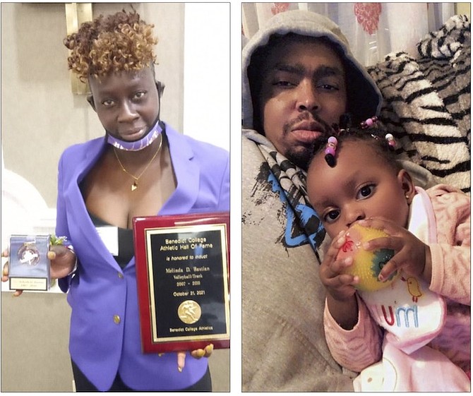 LEFT: MELINDA Bastian with her induction awards. 
RIGHT: O’Neil Williams with his one-year-old daughter Janeil.