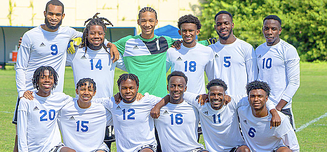 GO MINGOES - The UB men’s soccer team plays two matches this weekend against Johnson University and Trinity College in the Orlando area. Pictured: (back) Rasean Rolle, Demetrius Greene, Aaron Munnings, Kymani Hanna, Oakland Duncan, Julio Jemiso, (front), Ricardo Fawkes, Diego Budhi, Jeremy Holland, Collings Njenga Ngigi, Bulinsky Cousin and Jervane Turnquest. Photo: UB ATHLETICS