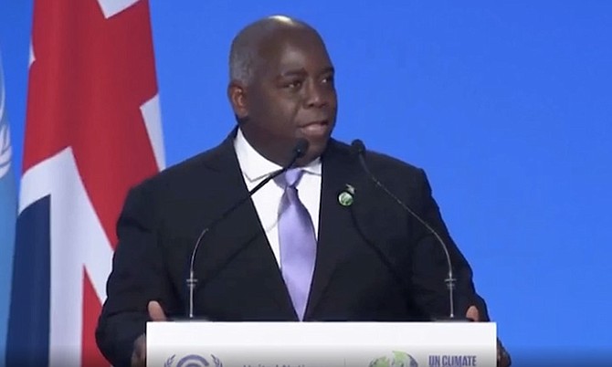 PRIME Minister Philip “Brave” Davis speaks at COP26.