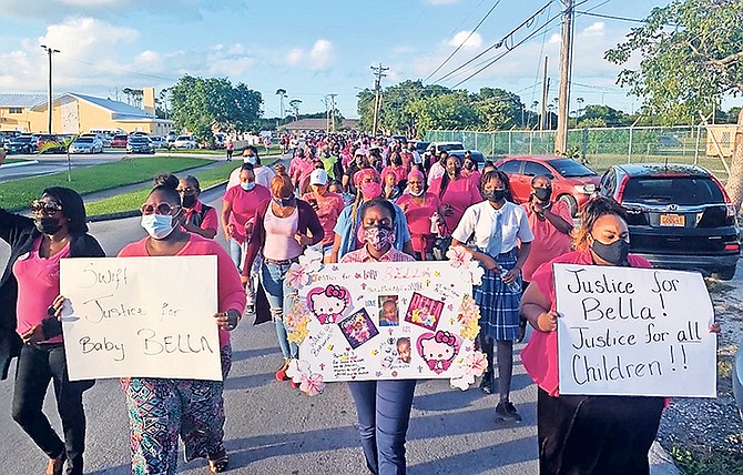 PEOPLE take part in the ‘March for Baby Bella’ in Grand Bahama yesterday.
