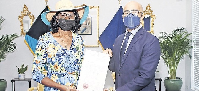 CYNTHIA “Mother” Pratt sworn in as Deputy to the Governor General yesterday by Justice Bernard Turner, Acting Chief Justice.