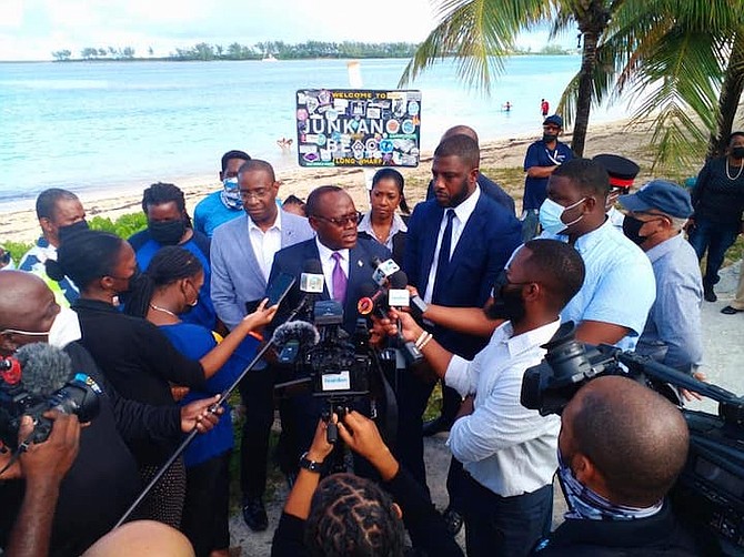 Deputy Prime Minister and Minister of Tourism, Investment and Aviation Chester Cooper at Junkanoo Beach on Friday. (Photo from Facebook)