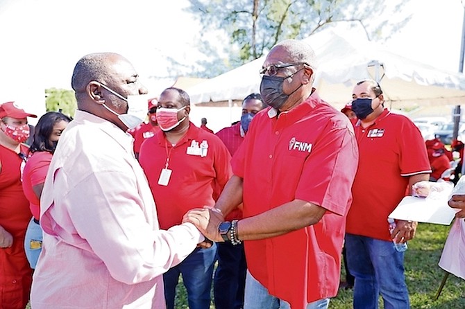 FORMER Prime Minister Dr Hubert Minnis with supporters.