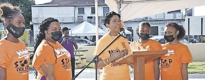 ANN Marie Davis of the Office of the Spouse of the Prime Minister, centre, with members of Zonta International at Englerston Park on Saturday. Photo: Yontalay Bowe/BIS