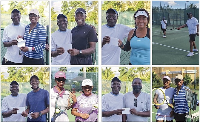 MINISTER of Youth, Sports and Culture Mario Bowleg (shown above with participants) came on the court and played, hitting some forehands and backhands as the Bahamas Lawn Tennis Association (BLTA) held a Thanksgiving fundraiser event at the National Tennis Centre over the weekend.