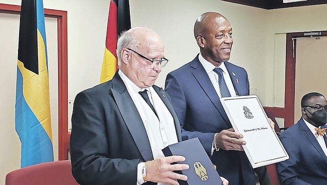 ACTING Minister of Tourism and Aviation Alfred Sears and Dr Stefan Keil, Ambassador of the Federal Republic of Germany to The Bahamas. Photo: Tanya Smith-Cartwright/Tribune Staff