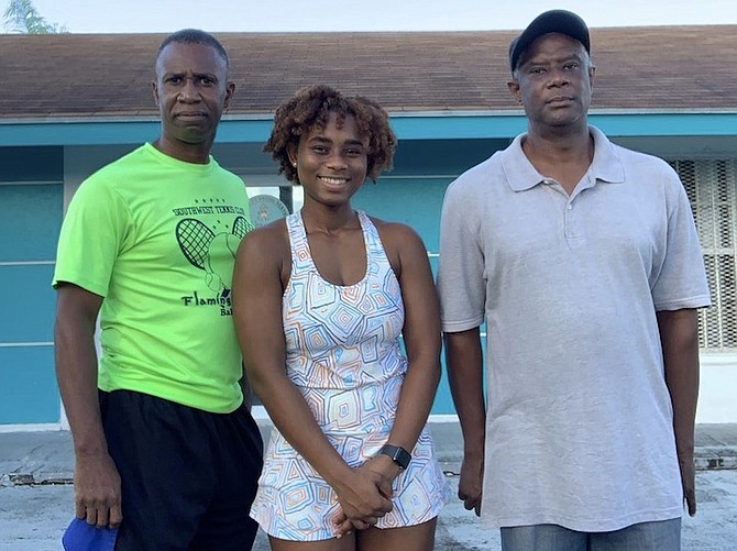 SOUTHWEST Tennis Club director Michael Butler, Sydney Clarke and her father, Bernard.
